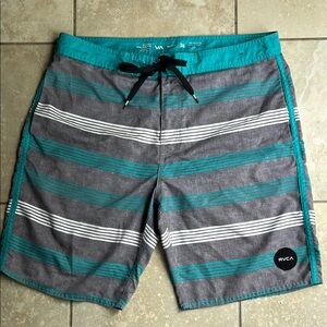 RVCA Gray and Teal Board Shorts Sporty Swimwear